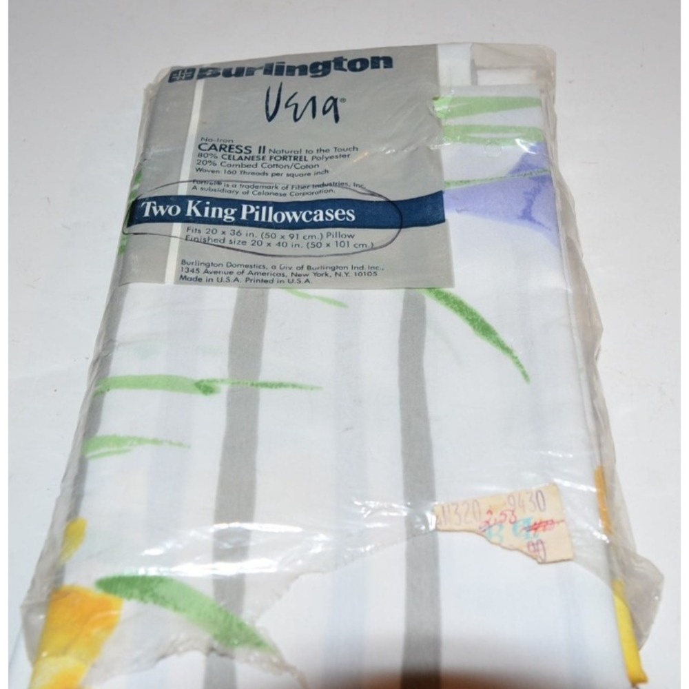 Vtg Vera by Burlington King Pillowcase Pair Tulip Dreams Yellow purple NOS